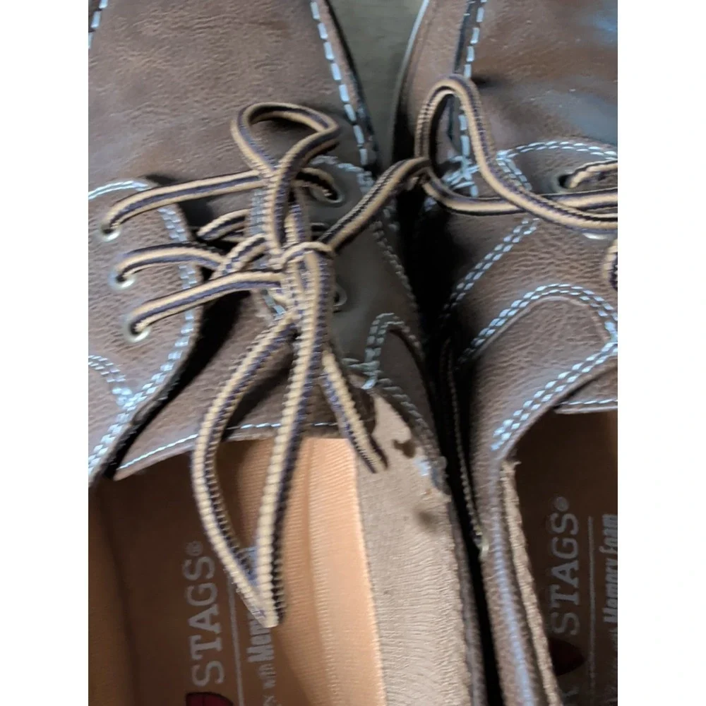 MEN`S DEER STAGS MITCH‎ BOAT SHOES SIZE 13M DARK TAN  MEMORY FOAM INSOLES EUC